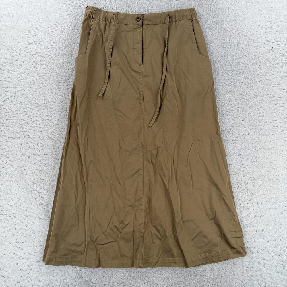 Orvis Skirt Womens Small Beige Twill A Line Long Drawstring Elastic Waist Casual